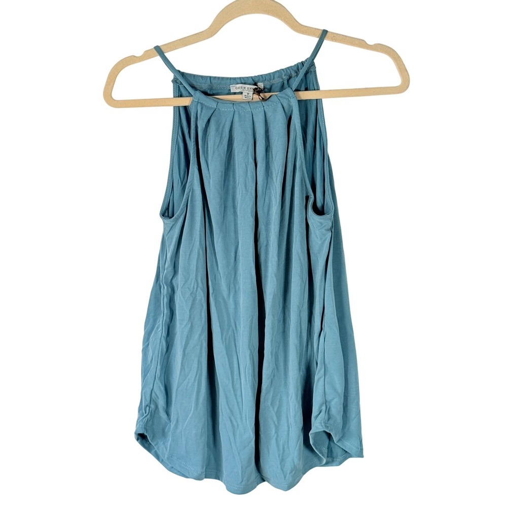 New‎ Pleated Halter Tank Top Blue Medium Green Envelope festival y2k capsule